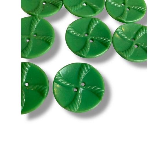 Lot of 11 Green Midcentury Buttons Acrylic Rope Design 1" (27mm) - Picture 5 of 7